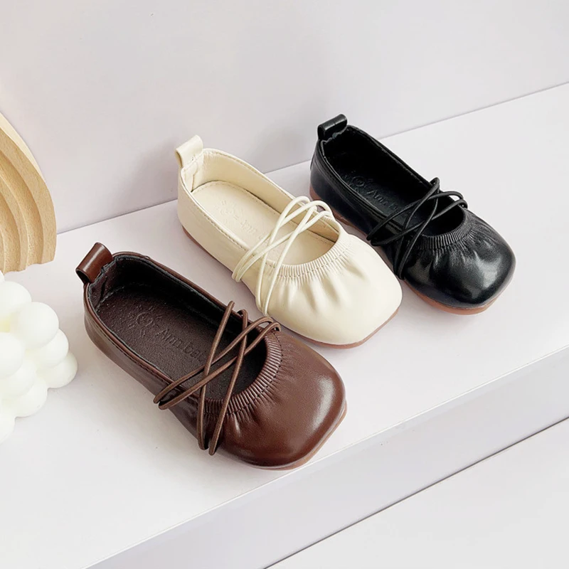 Baywell Girls Single Dance Shoes PU Leather Shallow Children's Flat Kids Baby Shoes Spring Autumn Solid Color Flats Shoe