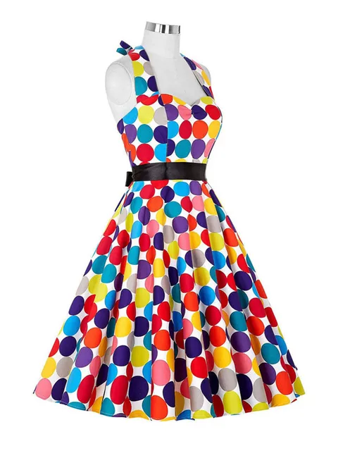 112558-42f808.jpg Robe d'été décontractée femmes à pois rétro Robe trapèze Pin Up Robe Vintage années 60 50 Rockabilly Robe d'été