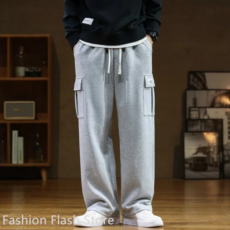 Autumn Sweatpants Men Casual Track Pant Male Multi-Pockets Drawstring Cotton Loose Straight Trousers Large Size 6XL 7XL 8XL sport jogging trousers fleece sweatpants fashion pants men casual pants