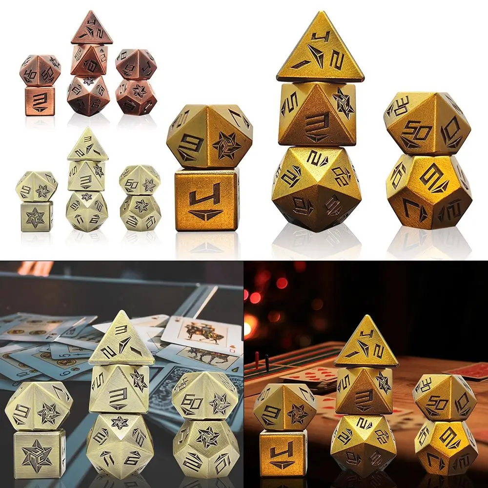 

7Pcs Polyhedral Dice Set Metal Dices Table Games Accessory For D&d DND D6 D8 D10 D12 D20