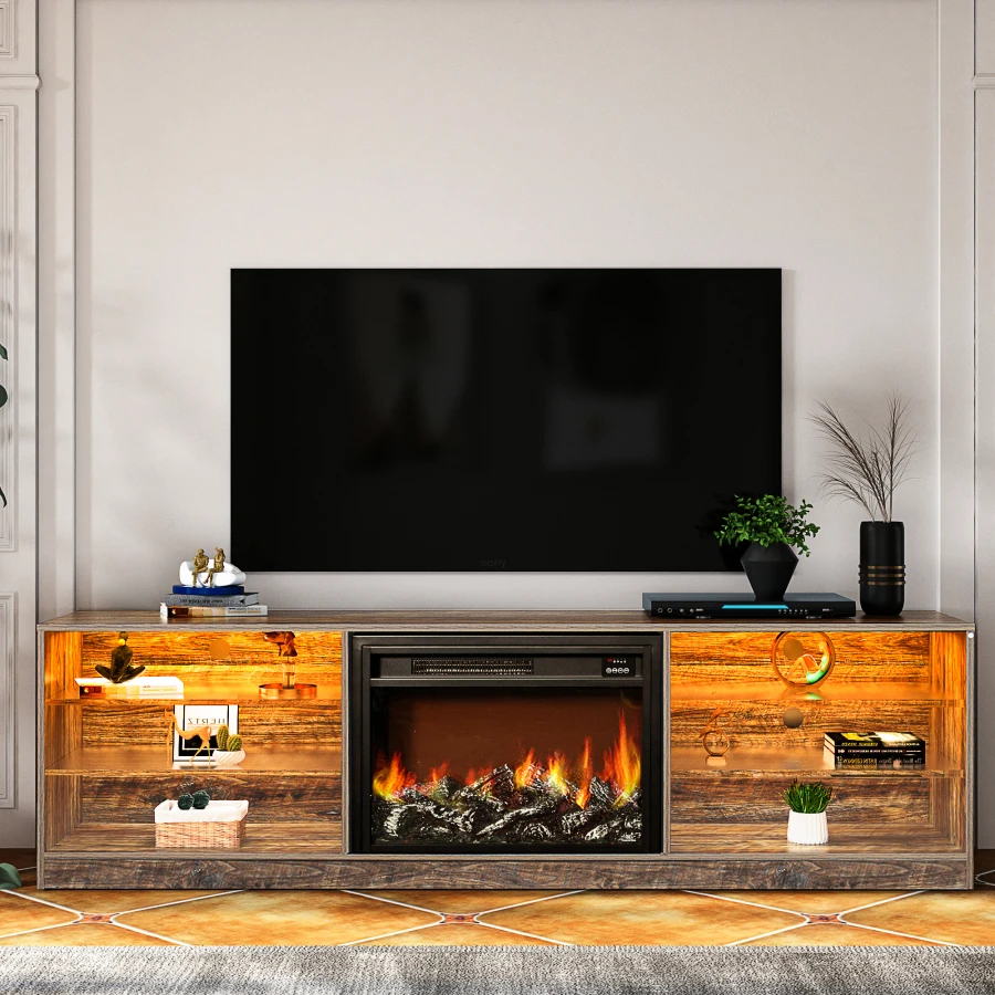 ENSTVER TV - Mueble para televisores de hasta 55 pulgadas con chimenea  eléctrica incluida. Para televisor y para dispositivos relacionados. Para  la