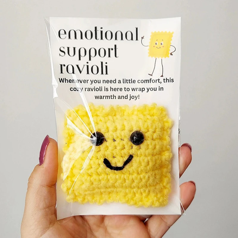1PC 100% NEW Emotional Support Ravioli Knitted Positive Energy Pocket Doll With Card For Home Room Decoration Gift 3