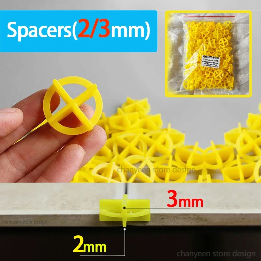 Tile Spacers Tile Leveling Clips Tile Leveling Tools Yellow Tile Leveling System Clips Floor Ceramic Porcelain Tile Levelers Spacers Set Kit for Laying Wall Construction Tools