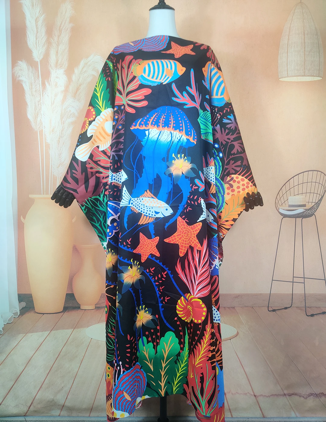 MalaysiaSummerPopularBohoMuslimLadyPrintedTwillSilkKaftanMaxi