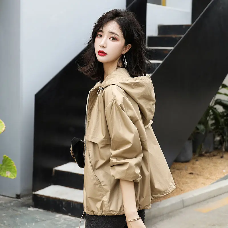 

New Women's Jacket Korean Short Top Hooded Windproof Women's Loose Solid Color Women's Fashion Coat Spring and Autumn 2023