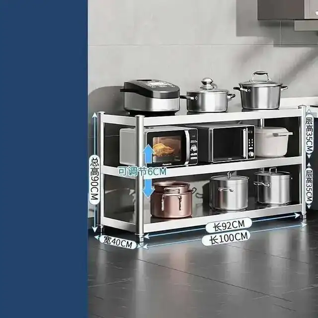 ชั้นวางของหลายชั้น เฟอร์นิเจอร์ ตู้ครัว ชั้นเก็บของ สแตนเลส ชั้นวางอุปกรณ์ครัว โต๊ะทำงานครัว เตาในครัวเรือน 6