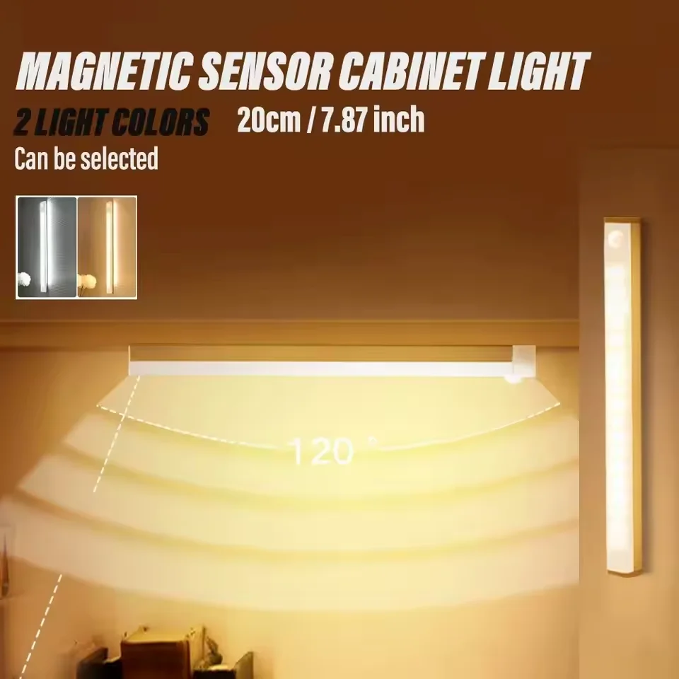 LED Intelligent Sensing Light Long Strip Wireless Night Light USB Charging Bedside Table Light Human Body Sensing Wardrobe Light