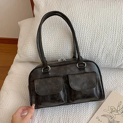 Chic Retro Double Pocket Women's Shoulder Bag - 2025 Fashion Trend Handbag (Black)