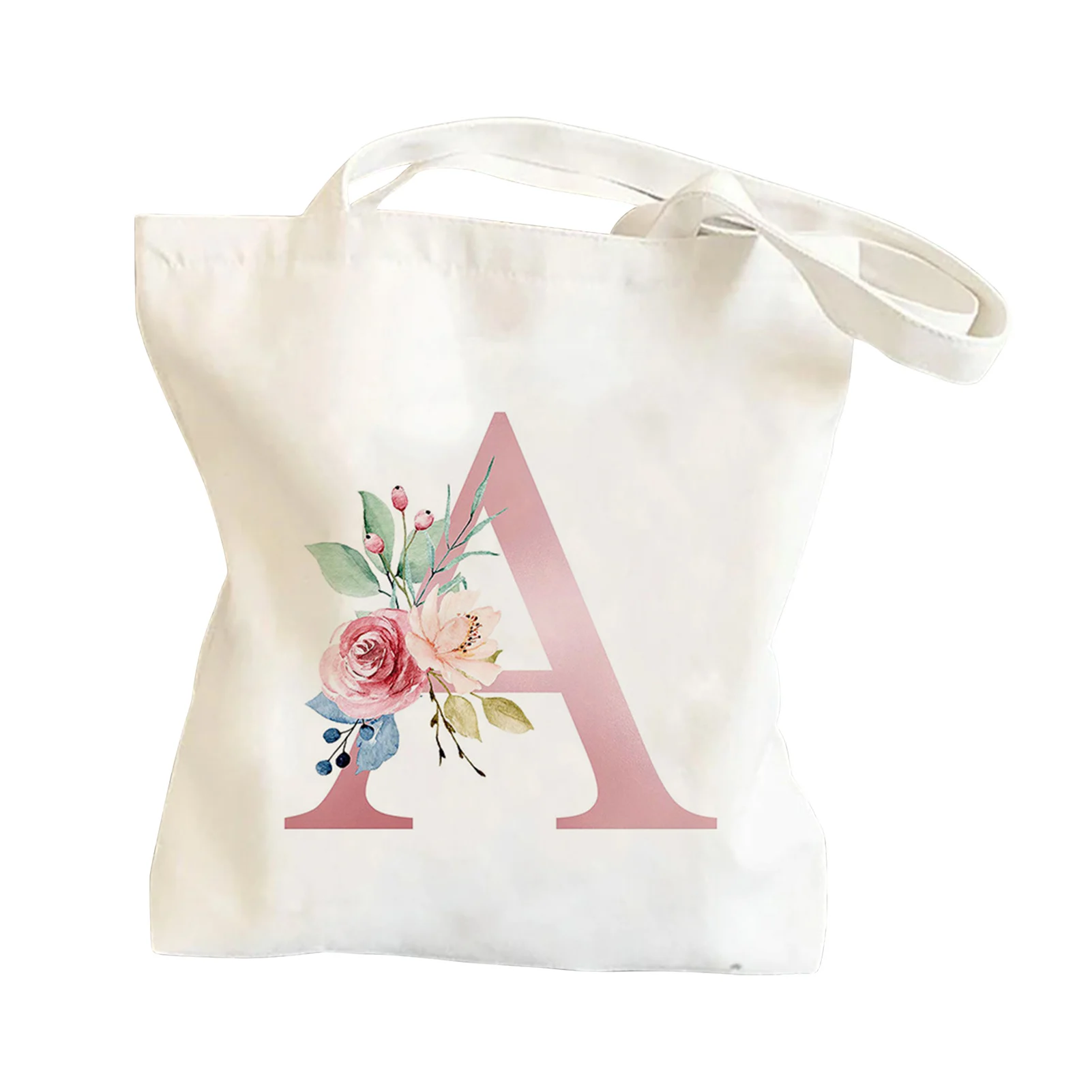 

Washable Christmas Reusable With Handles Shopping Bag Foldable Birthday Floral Initial A Portable Gift Large Capacity Women