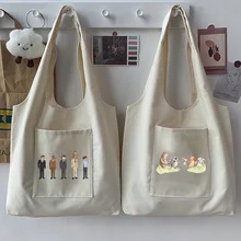 

Handbag Women's Commuter Bag Shoulder Bag Cartoon Cute Pattern Print Series Beige Canvas Bag Tote Bag Shopping Student Fashion