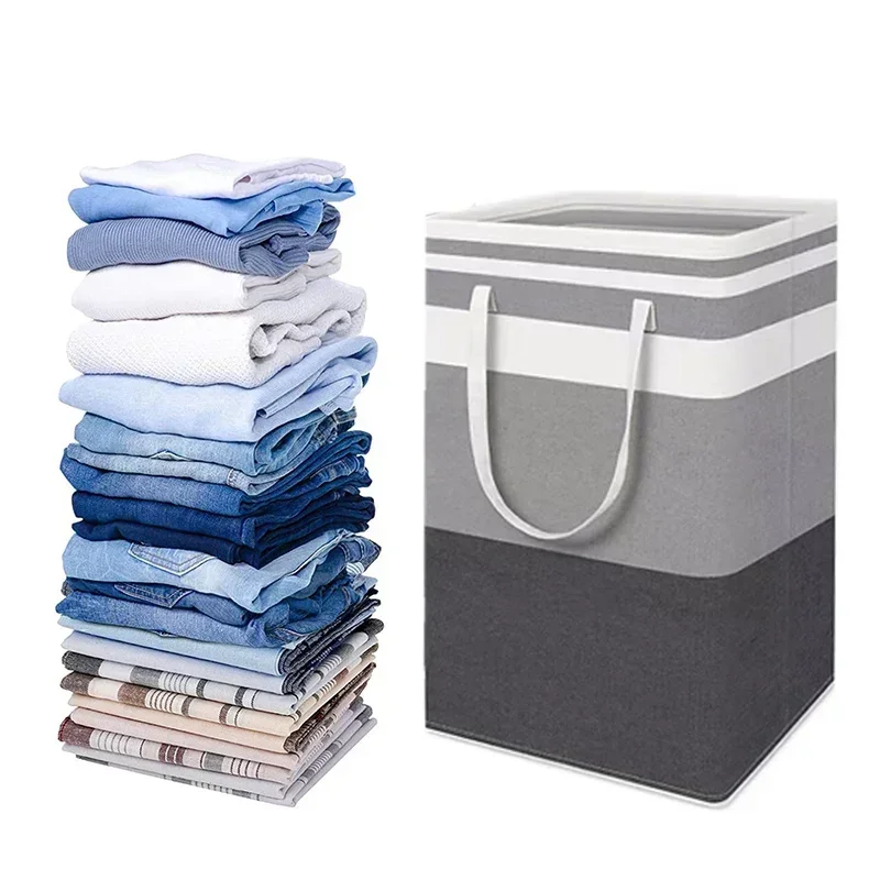 35/75L Large Capacity Folding Laundry Bags Waterproof Thicken Cotton Linen Dirty Clothes Sundries Basket Striped Storage Box