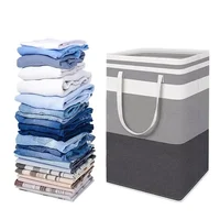35/75L Large Capacity Folding Laundry Bags Waterproof Thicken Cotton Linen Dirty Clothes Sundries  Basket Striped Storage Box 1