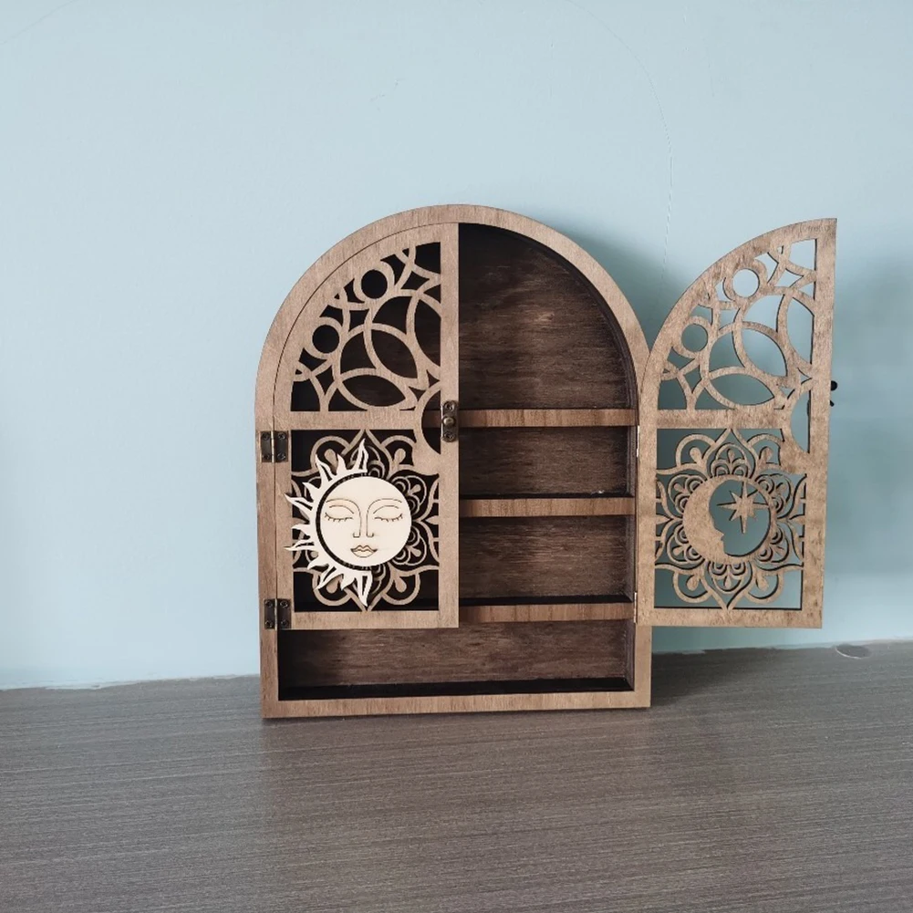 

Application Crystal Holder Wood Shelf Compact Opening And Closing Door Design Wonder Compact Practical Decorative