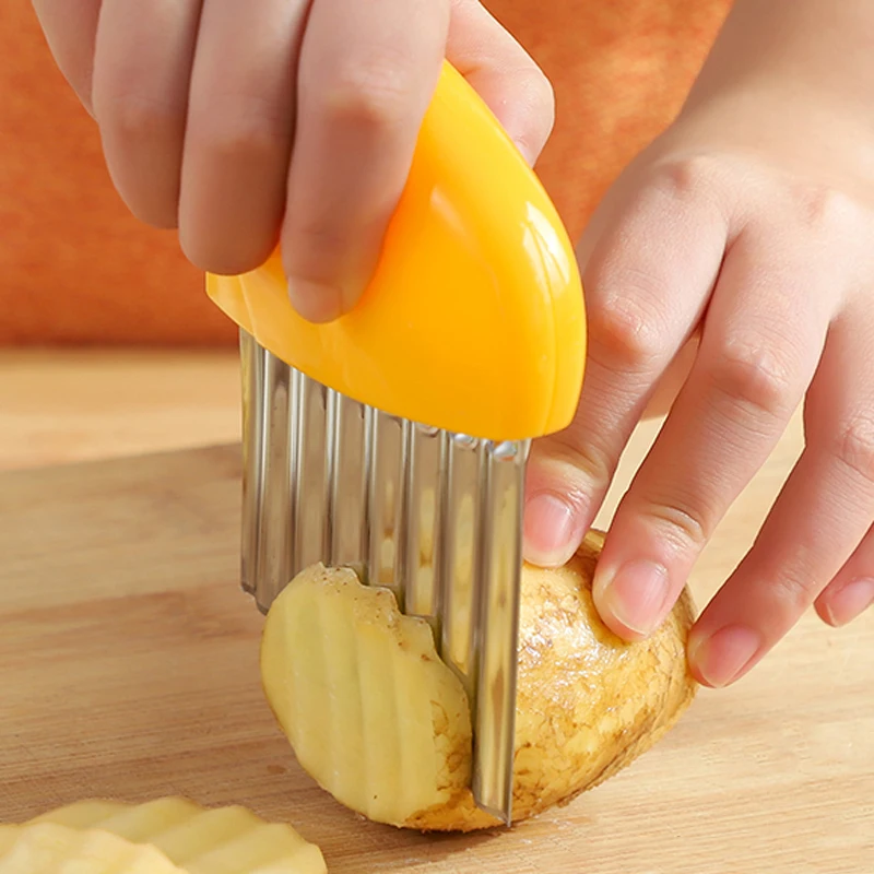 Potato Cutter Crinkle French Fries Cutter Potato Chips Vegetable Slicer Chopper Stainless Steel Wavy Knife Kitchen Accessories