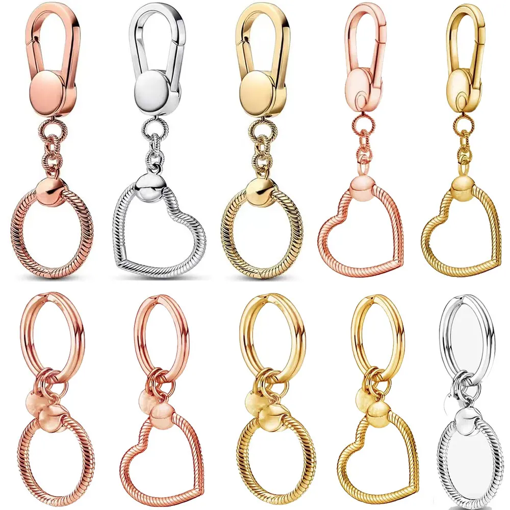 New Charms 925 Sterling Silver Moment Keyring Pouch Heart Charm Holder for Original Pandora Charm Women's Jewelry Keychain new cute resin flower keychain for woman candy color flower charms keyring girls earphone cover jewelry wedding gifts