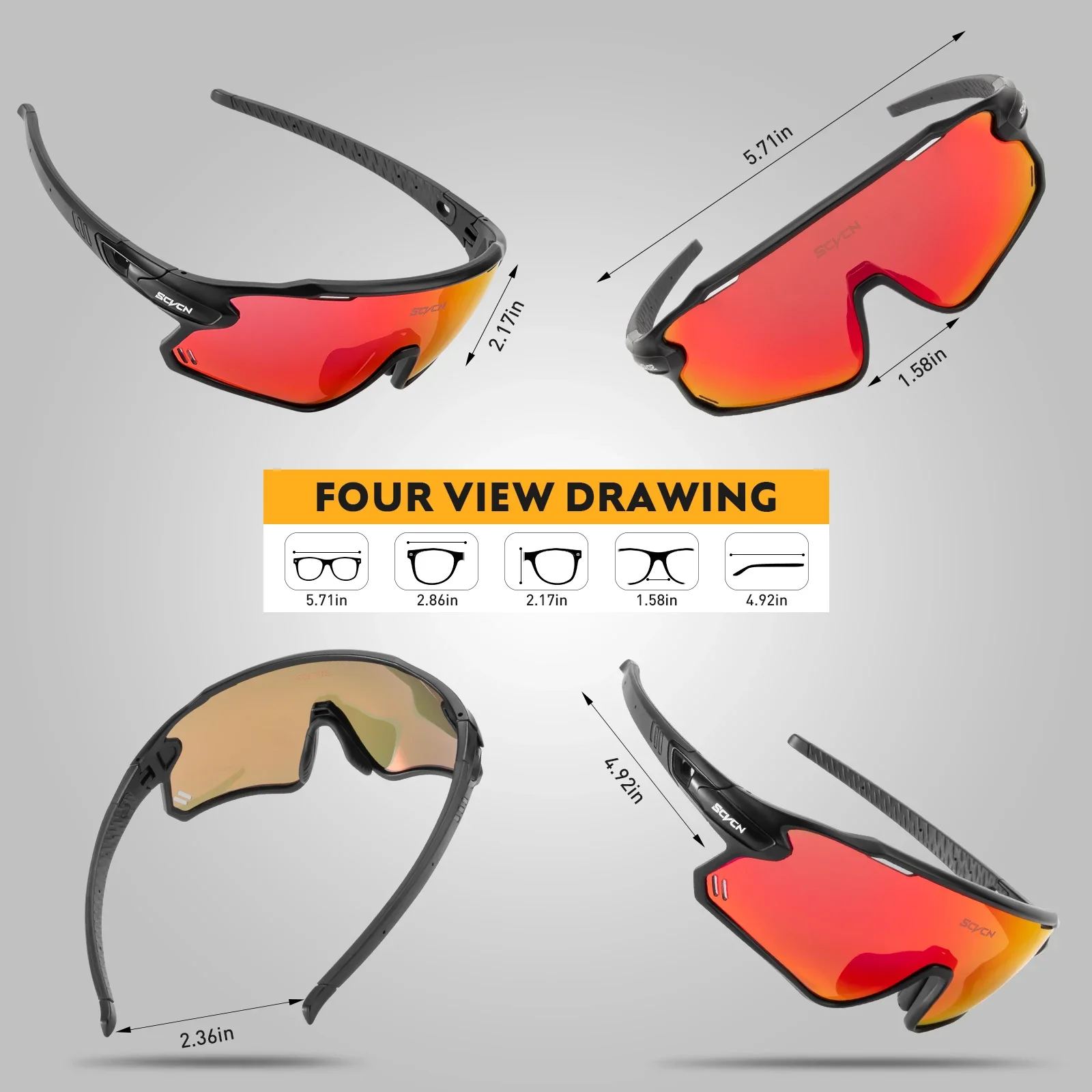 SCVCN Cycling Sunglasses Men Bike Glasses Sports Bicycle Goggles Outdoor MTB Road Running Sunglasses UV400 Protection Eyewear