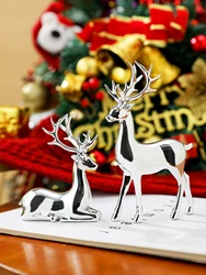 Rustic Christmas Reindeer Table Decor - Set of 2 Festive Indoor Statues (Silver)
