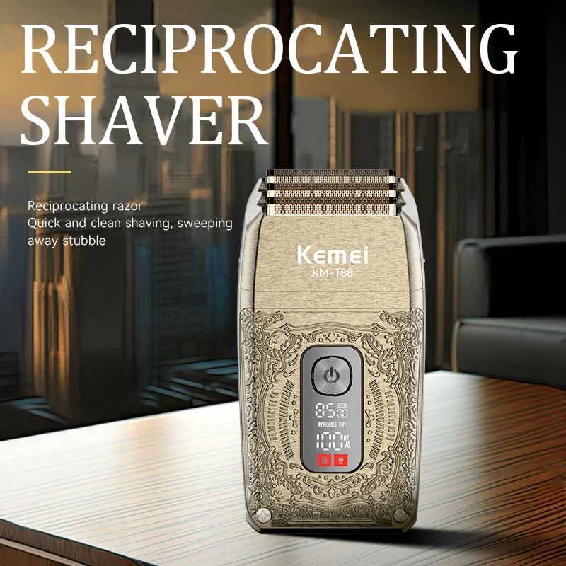 Kemei Compound Three Knife Net Shaver Digital Display Electric Shaver Head Oil Head Gradient Shaver USB Charging Model KM-T88 5