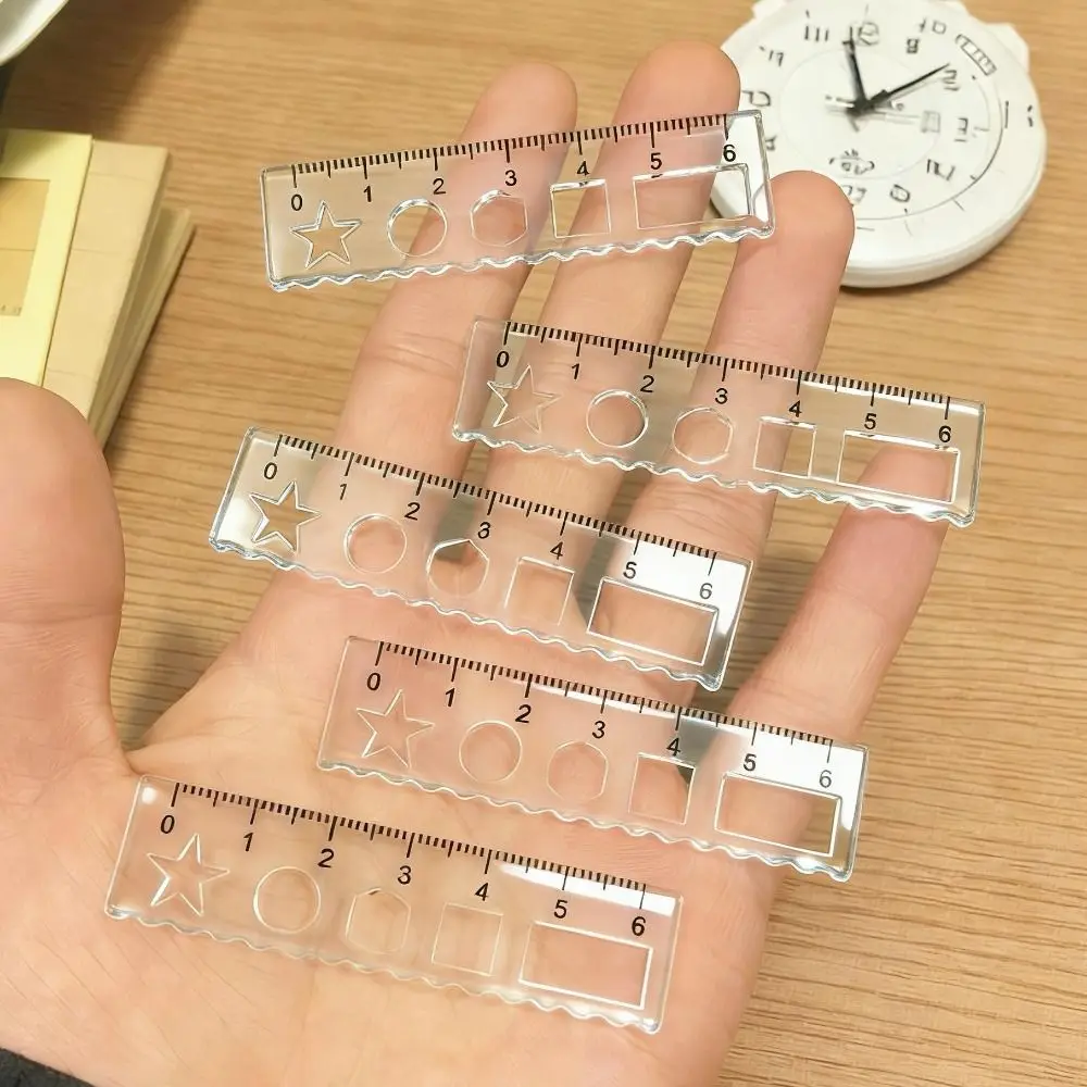 1pcs 다기능 투명 미니 눈금자, 웨이브 라인 드로잉 측정 도구, 직선 눈금자, 포켓 각도기, 학생용