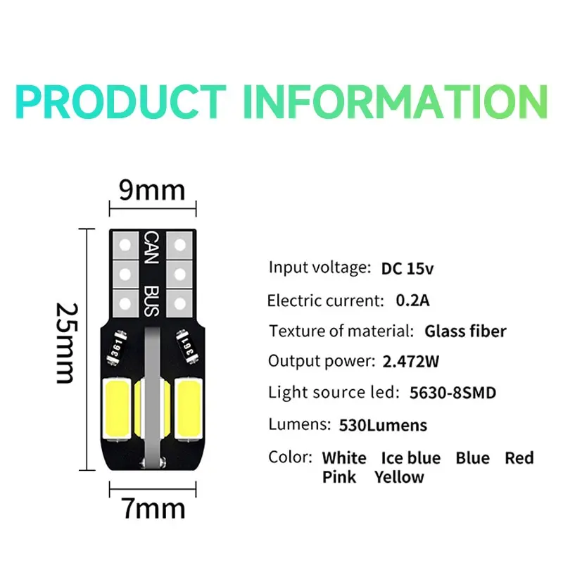 ڵ ׸   ,  , ڵ ȣ , LED , ĵ 8SMD, 12V, W5W, T10, 20 