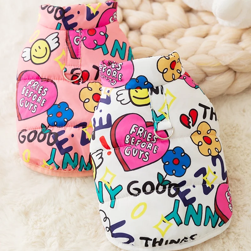 

Модный пуховик для собаки с принтом, милая мягкая одежда для собаки, зимняя куртка для кошки, пальто, теплый костюм для щенка, одежда для чихуахуа, французского бульдога