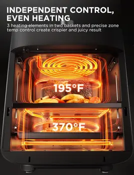 Midea Dual Basket Air Fryer Oven 11 Quart 8 in 1 Functions Clear Window Smart Sync Finish Works with Alexa Wi-Fi Connectivity 5