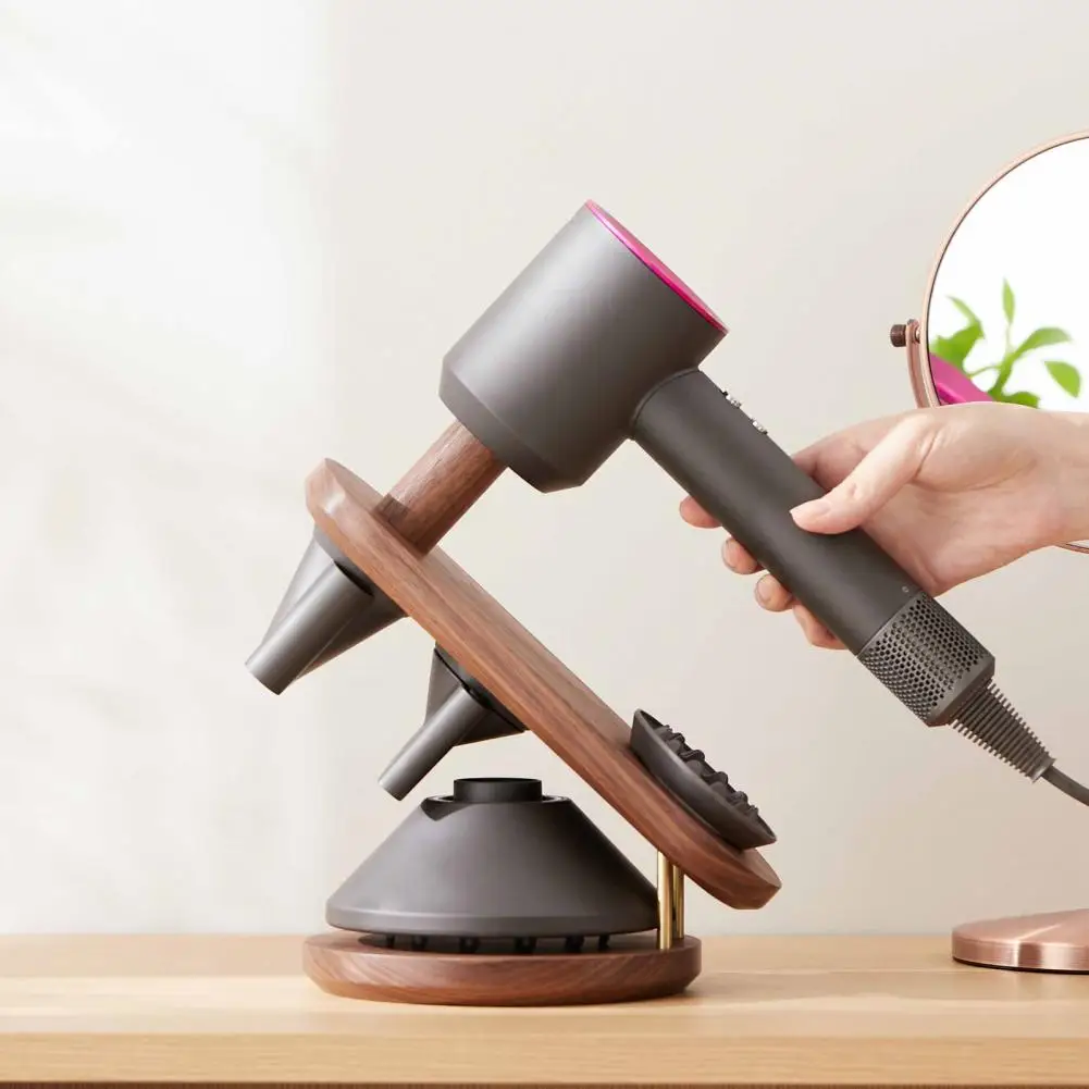 

Universal Hair Dryer Storage Rack Brown Strong Bearing Capacity Excellent Table Solid Wood Hair Dryer Organizer