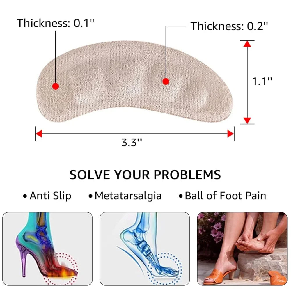 Shoe Insoles Heel Patch Insole Heel Protector Heel Protector Pads Heel Insoles Heel Cushion Insole Forefoot Pads Toe Pads Forefoot Cushion Soft Silicone Pads for Women's Shoes Anti-Slip Forefoot Insert Pad Heel Liner Gel Insoles for Heels Sandals