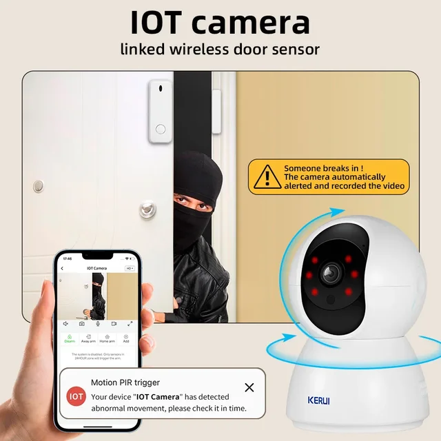 KERUI Multifunction 3MP Camera Alarm System Home Security Surveillance Kit with Motion Detector Door Sensor APP Remote Control 4