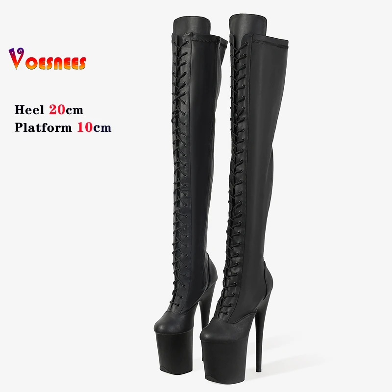 Red Fashion Pole Dancing Boots Woman 20CM/8inches High Heel Round Toe Platform Women's Modern Over-the-Knee Boots Stripper Shoes