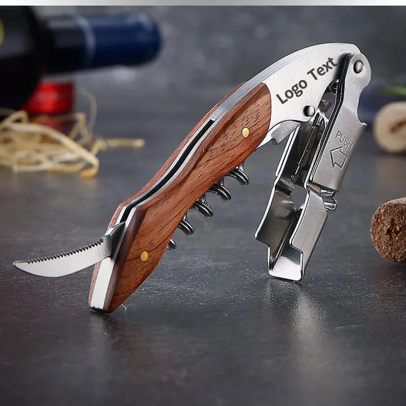 Free custom your logo/text/name Luxury Wine Opener Wood Handle Corkscrew Multifunction Bottle Opener Bar Tool Winery Gifts mini spatula