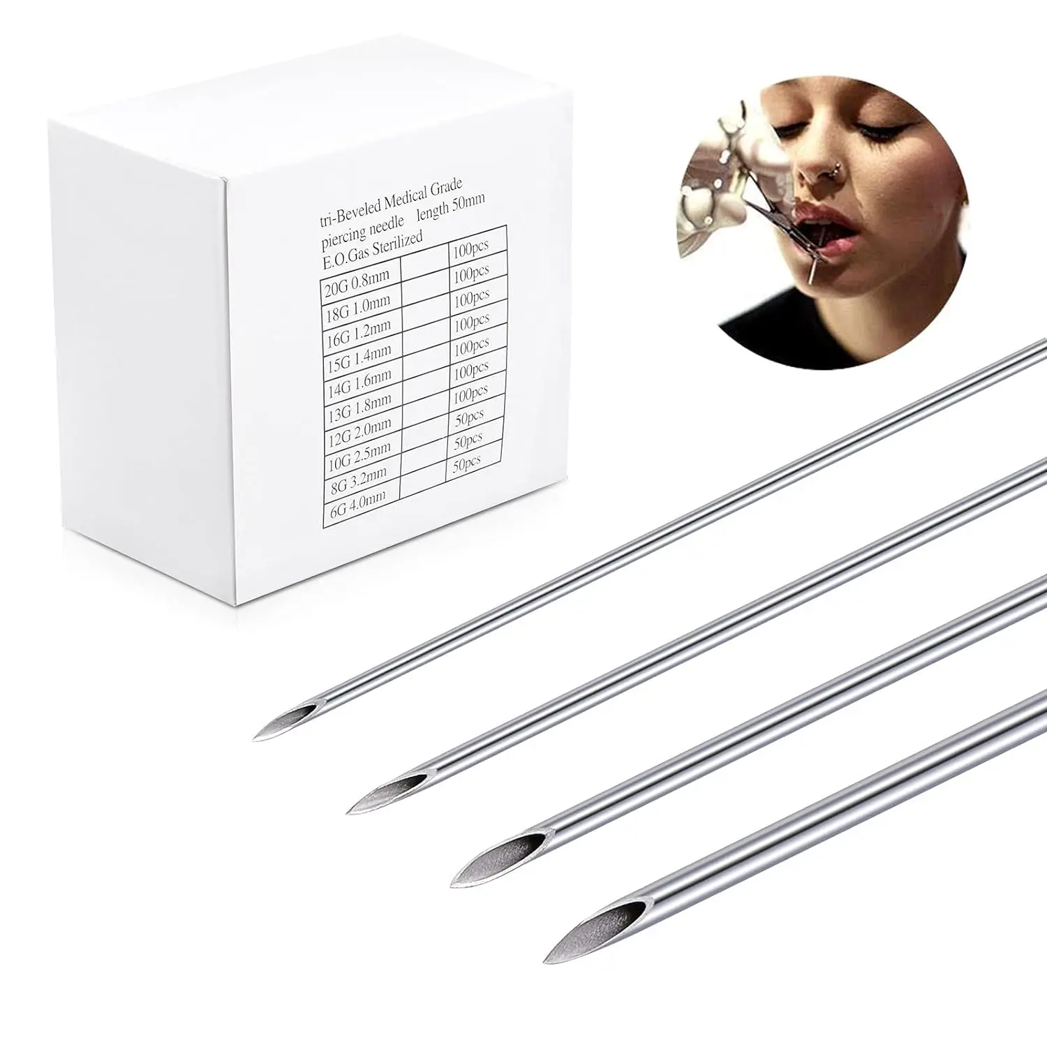 Steel Ear Nose Piercing Needles Kit Mix Size Body Art Tools 12G 14G 16G 18G  20G