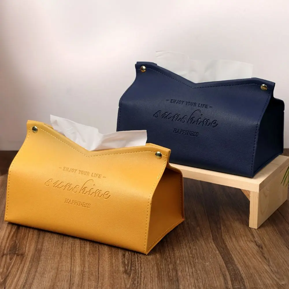 Tissue box Leather Tissue Case Napkin Holder Storage Container Car Solid color minimalist Home Living Room Decoration