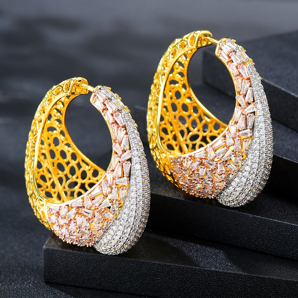 

Missvikki Luxury Big Round Hoop Earrings Trendy Cubic Zircon Indian Earrings for women Wedding Engagement Party JEWELRY GIFT