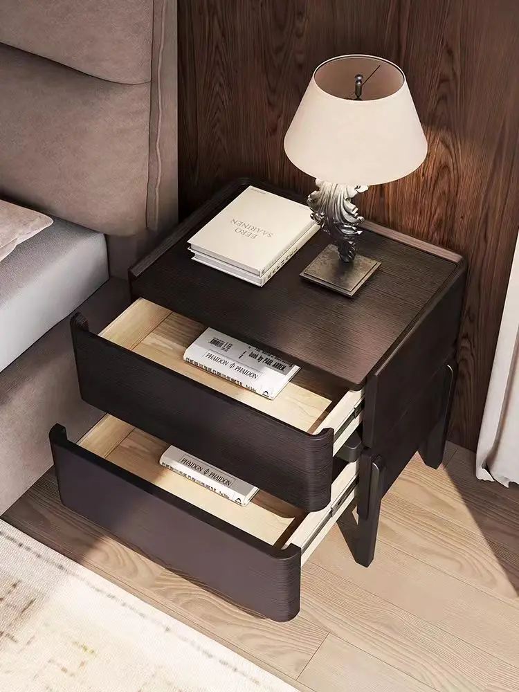 Italian Minimalist Storage Bedside Table, High-grade Black Walnut Solid Wood Bedside Table, Simple Bedroom Cabinet