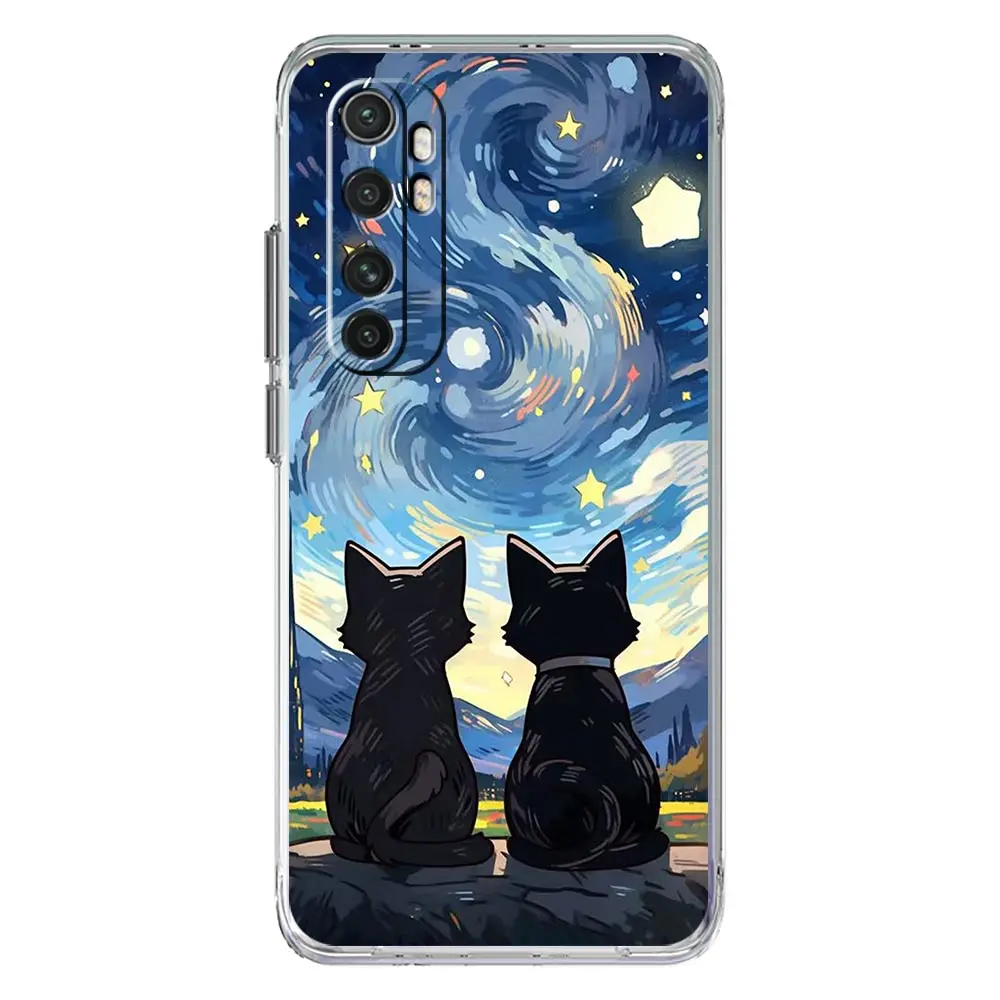 Cat Van Gogh Starry Sky Clear Phone Case Cover