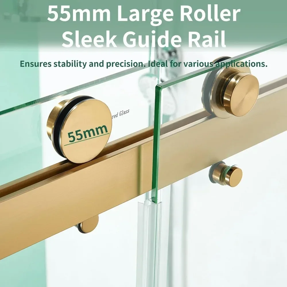 Double Sliding Shower Door 56-60 in.W x 76 in.H, 5/16" (8mm) Tempered Glass, Frameless Shower Door, Bathroom Glass Shower Door 5