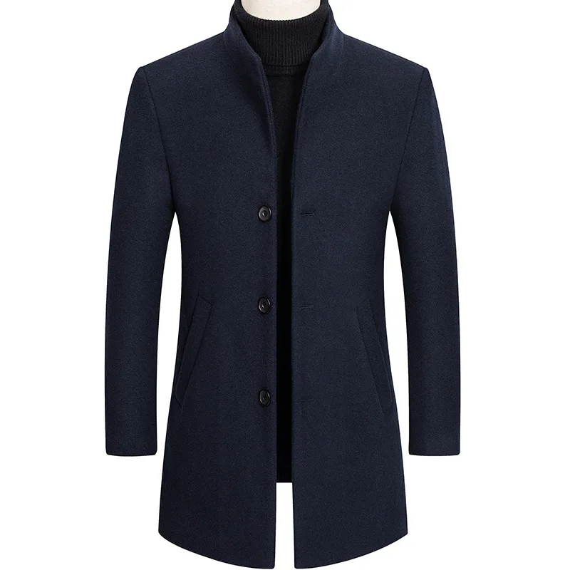 Tops Men's New Style Woolen Coat Mid-length Fold-down Collar Duffle Double Breasted | Мужская одежда