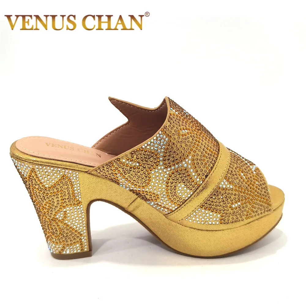 

Venus Chan Shoes Open Toe Slingbacks Low (1cm-3cm) Women Pumps for Party Lady Sandals with Heels Italian Shoe with Rhinestone