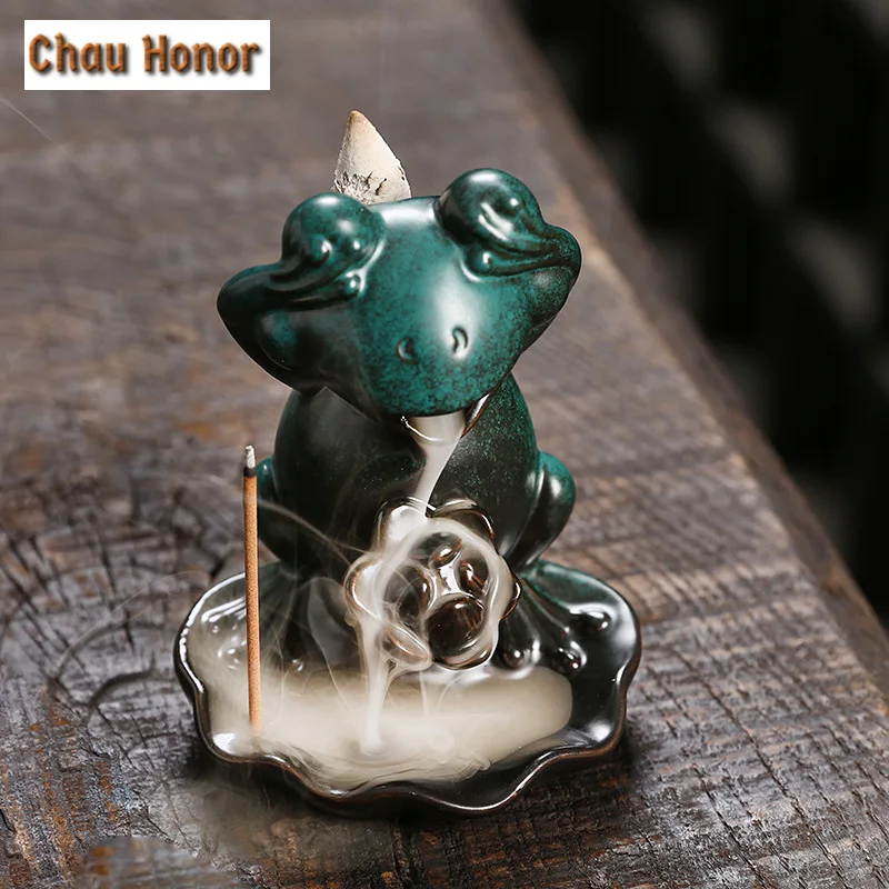 Creative Design  Lotus Frog Desktop Decoration Indoor Aromatherapy Stove Portable Backflow Incense Burner Yoga Relaxation Home