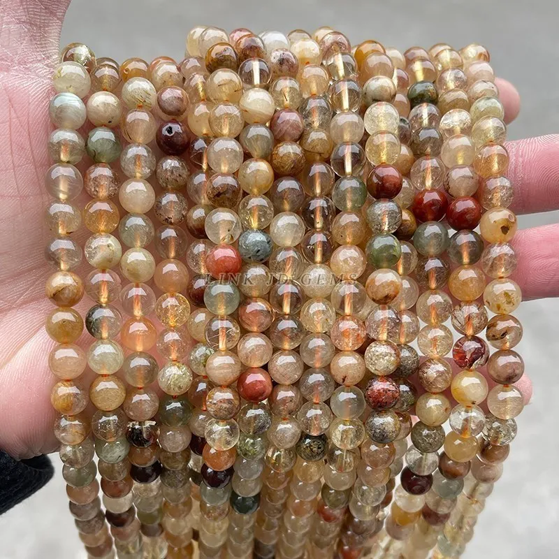 Natürliche Gemischte Rutilquarz Perlen Runde Lose Spacer Bunte Haar Kristall Stein Für Schmuck Machen Diy Armband Zubehör – Detail 3