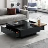 Movable Coffee Table Square High Gloss Surface, with 4 Hidden Storage Drawers Square Center Furniture for Living Room, Black 1
