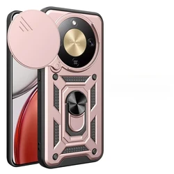 Durable Magnetic Phone Case with Ring Holder and Military Grade Protection for Honor X8d (Pink)