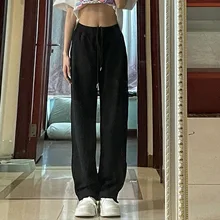 

Casual Y2K Sweatpants Women Baggy Cotton Aesthetic Solid Elastic Waist Black Vintage Joggers Pants Fitness Workout 90S