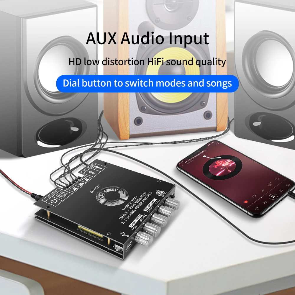 Audio Amplifier Board Bluetooth Digital Power Amplifier Board Module TDA7498E 160W+160W+220W High and Low Tone Subwoofer Amplifier AUX/USB ZK-HT21