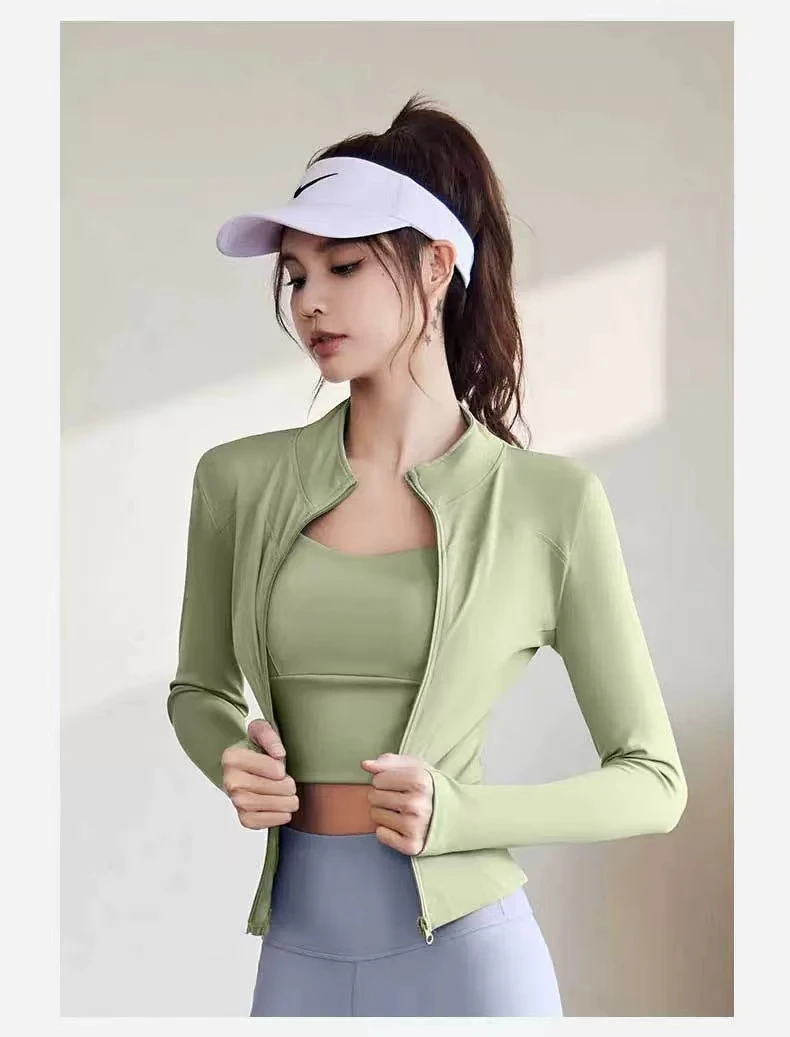 

Nude Outdoor Sports Jacket For Women Tight Fitting Quick Drying Breathable Stand Up Collar Running Yoga Fitness Suit Jacke