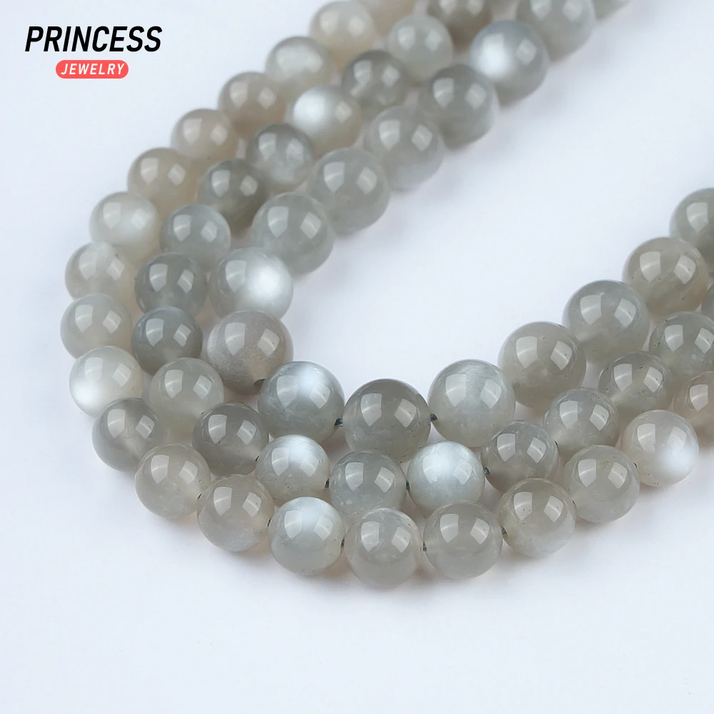 A+++ Natural Silver Grey Moonstone 6 8 10mm Loose Beads for Jewelry Making Bracelets Stone Beads DIY Accessories 5
