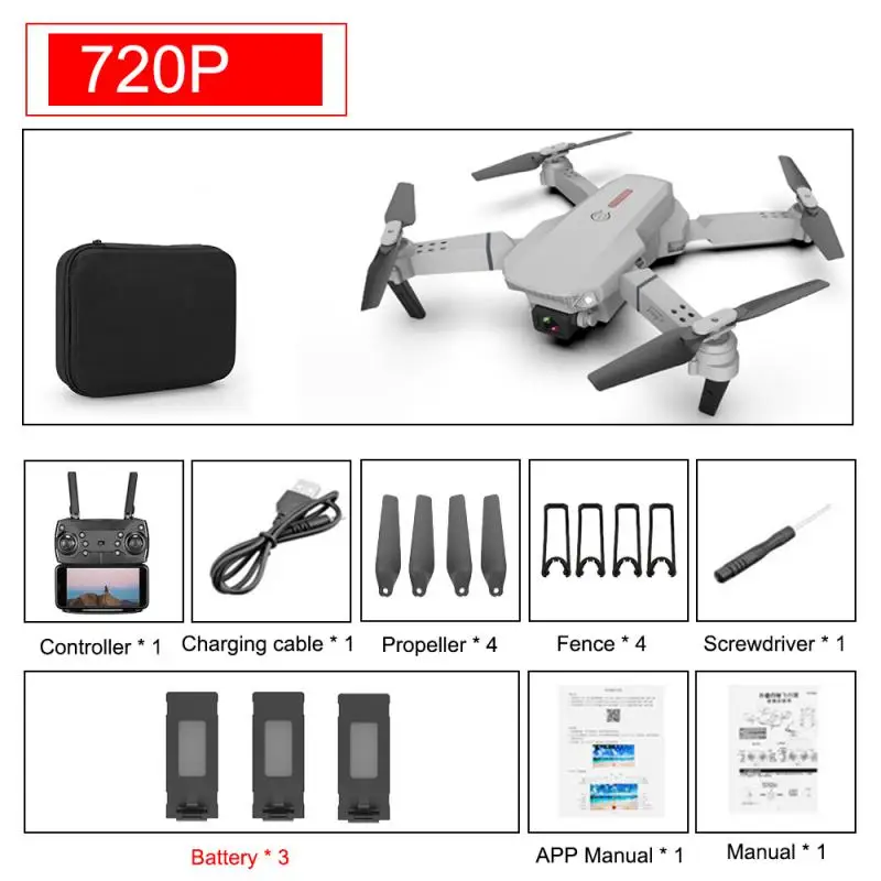 Mini E88 Drone 4k HD Dual Camera Visual Positioning 1080P WiFi Fpv Drone Height Preservation Rc Quadcopter Dron Toys 