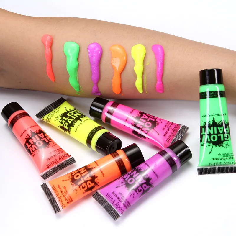 

10ml*24 UV Body face Paint light fresh Colors Luminous Acrylic Paints Art for kids face Party MakeUp glow in the dark paint