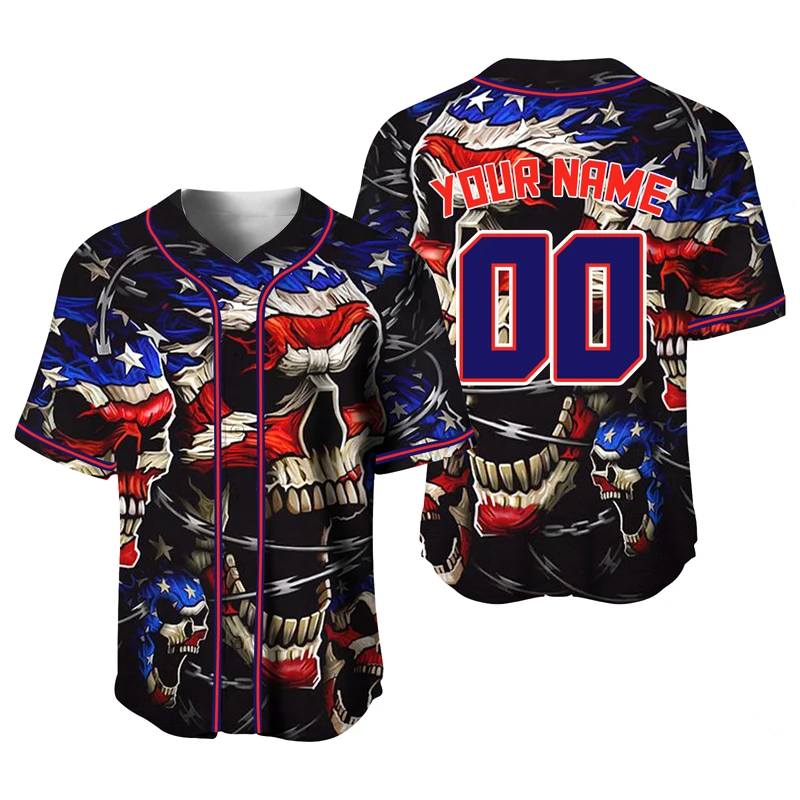 Tee Shirt Baseball Jersey For Men Sublimation Blanks Halloween Usa Flag Skull Design Hip Hop Blouses Fashion Tshirt